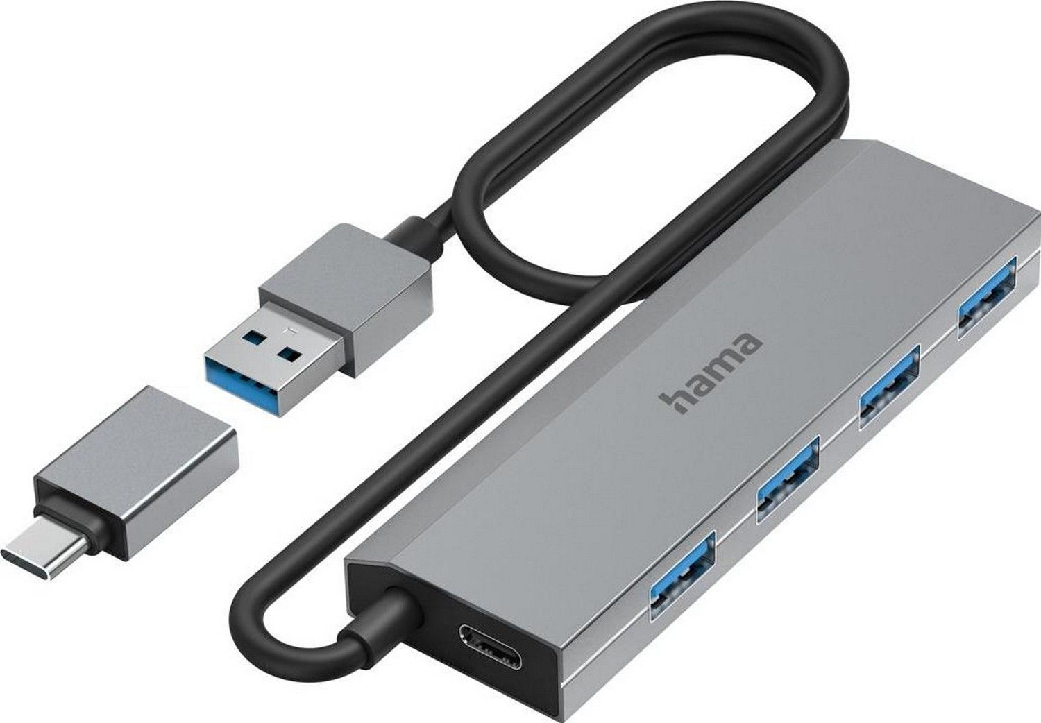 Hama Hub Multiport 4x USB 3.2 Gen 1, 5 Gbit/s, zasilacz i przejściówka USB-C 200138