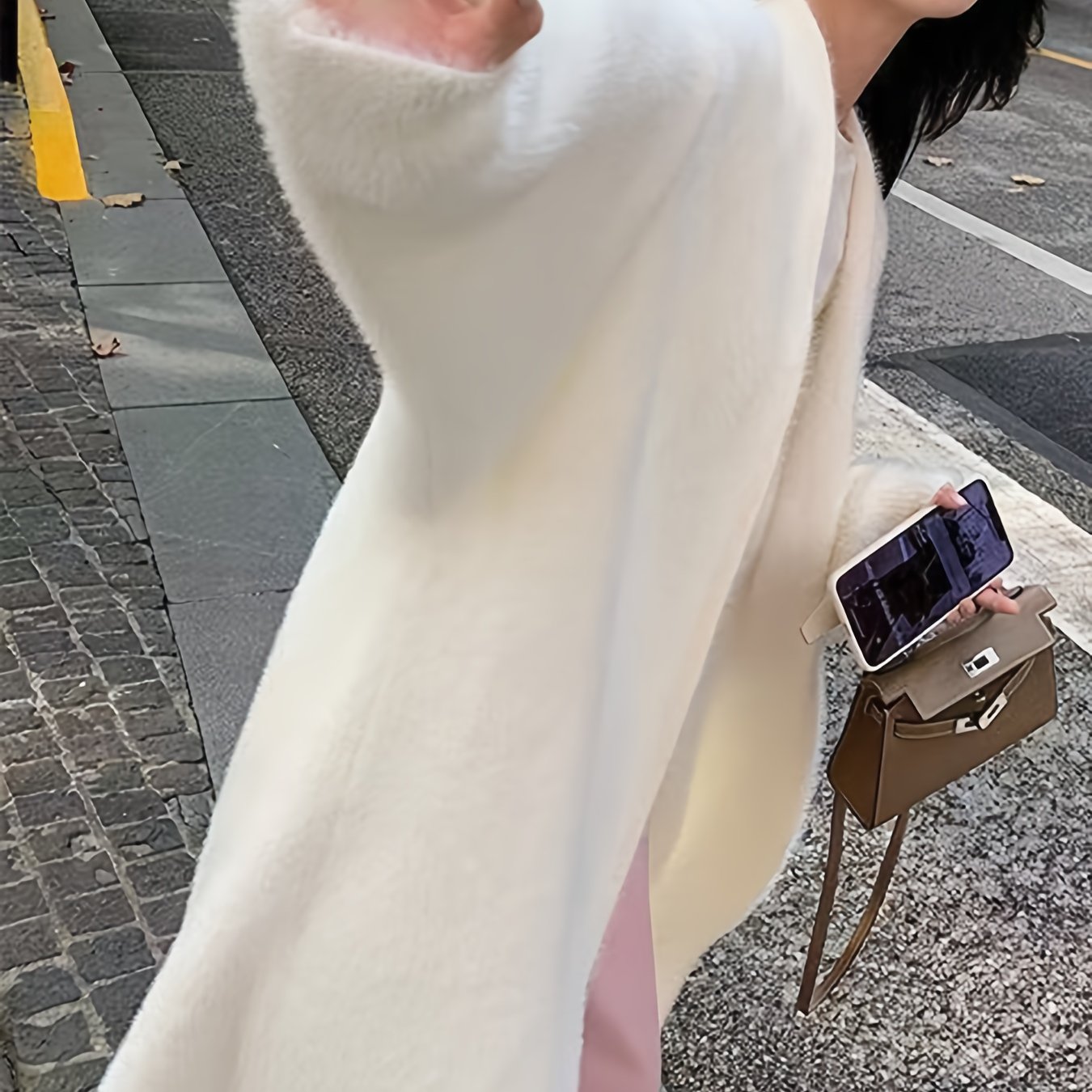 TEMU Stylowy biały sweter z dekoltem w kształcie litery V dla kobiet - Ciepły kardigan z długim rękawem na jesień/zimę, idealny do codziennych lub