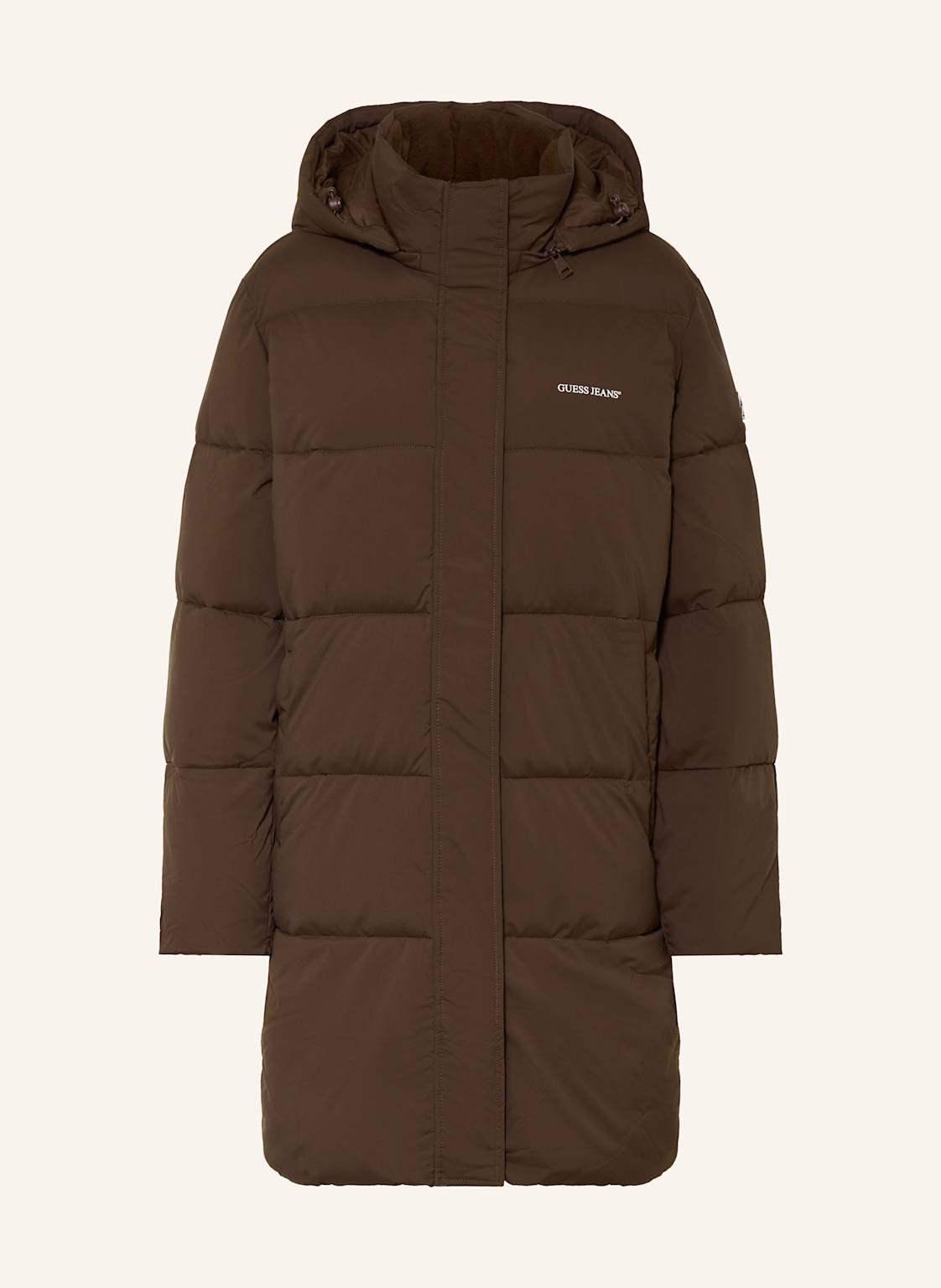 Guess Jeans Płaszcz Pikowany Z Odpinanym Kapturem braun