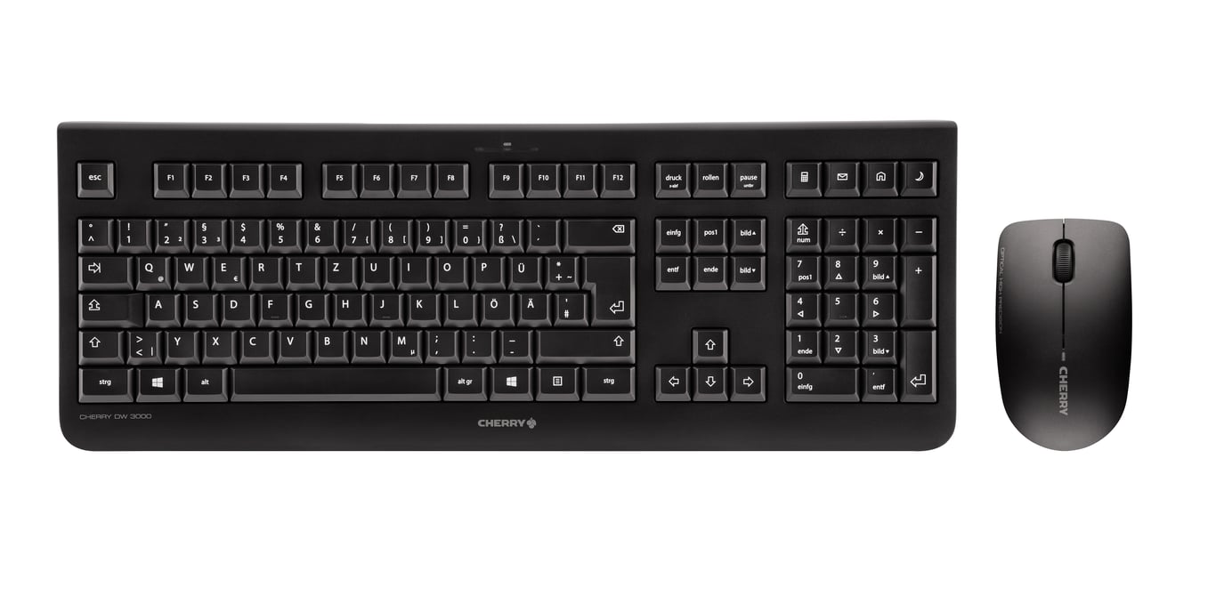 CHERRY DW 3000 klawiatura Dołączona myszka Uniwersalne RF Wireless AZERTY Belgijski Czarny bezprzewodowa JD-0710BE-2