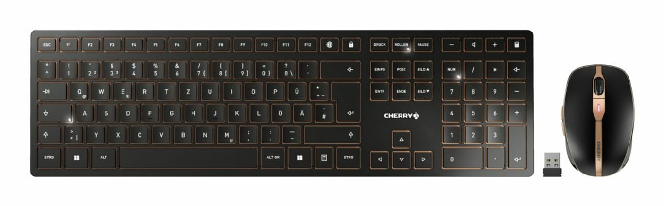 CHERRY JD-9100IT-2 klawiatura Dołączona myszka Dom/Biuro RF Wireless + Bluetooth QWERTY Włoski Czarny, Brąz bezprzewodowa