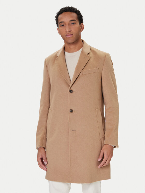BOSS Płaszcz wełniany Hyde 50549187 Beżowy Slim Fit