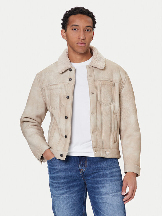 Guess Kurtka z imitacji skóry M5BL0I W2500 Beżowy Regular Fit