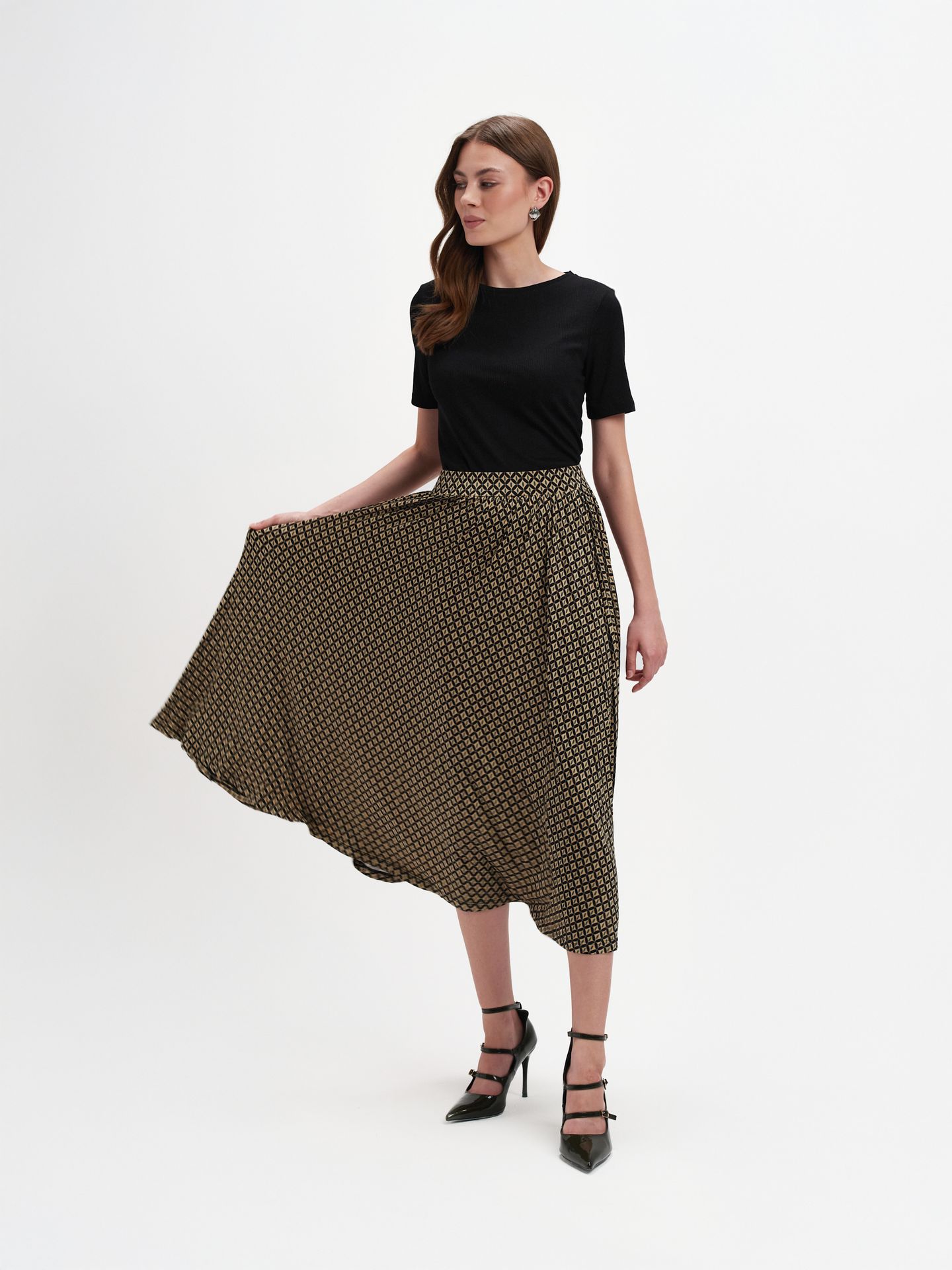 Plisowana midi spódnica z nadrukiem