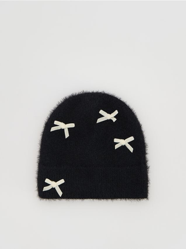 Reserved - Dzianinowa czapka z kokardkami - czarny