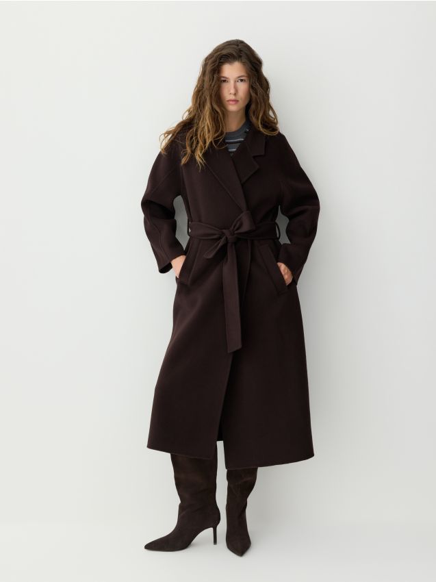 Reserved - Płaszcz z wełną - ciemnobrązowy