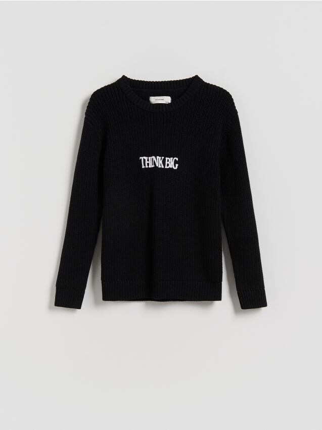 Reserved - Bawełniany sweter z nadrukiem - czarny