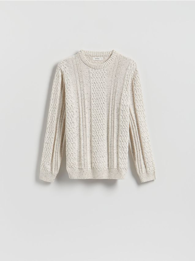 Reserved - Sweter z dekoracyjnym splotem - złamana biel