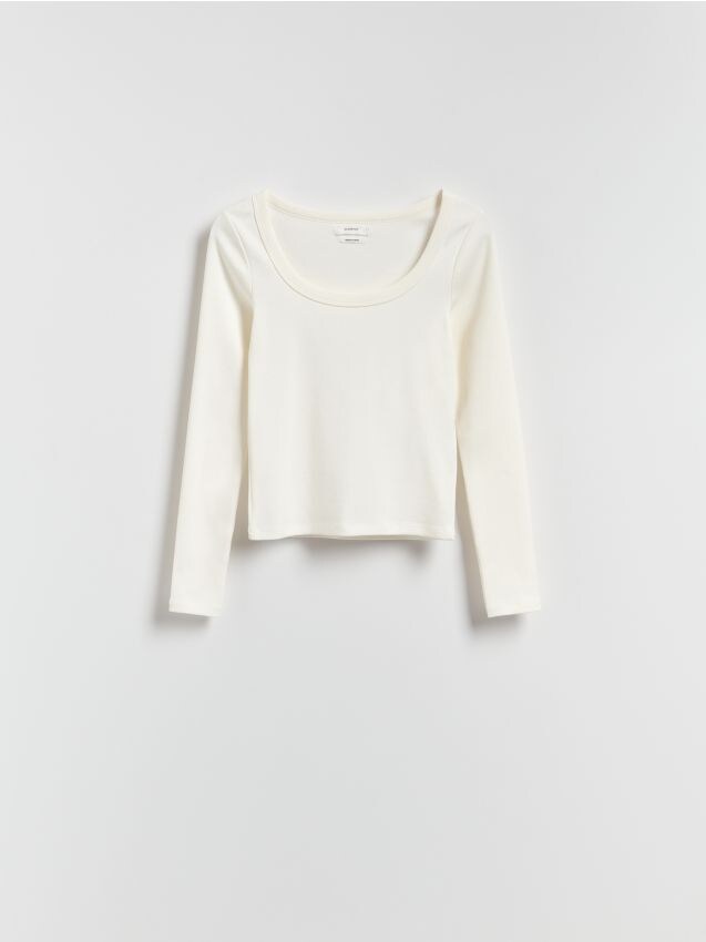 Reserved - Bawełniany longsleeve - złamana biel