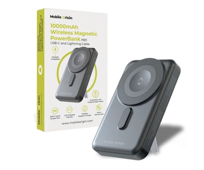 Mobile Origin Wireless Magnetic PowerBank 10000mAh USB-C and Lightning Cab