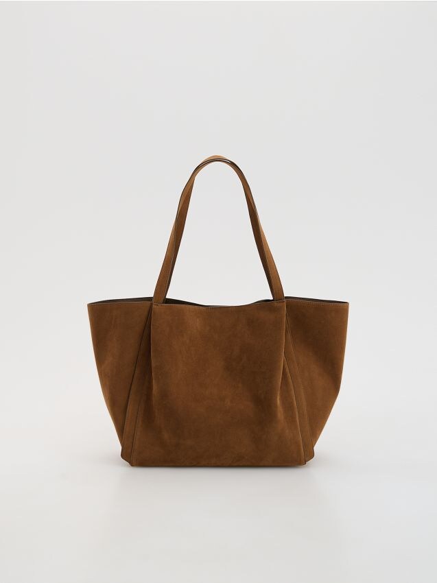 Reserved - Torebka shopper z imitacji zamszu - brązowy