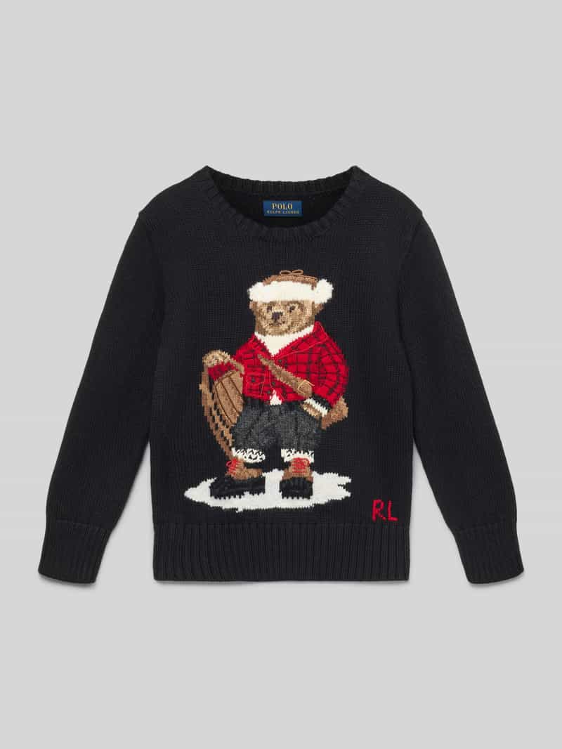 Sweter z dzianiny z motywem i okrągłym dekoltem