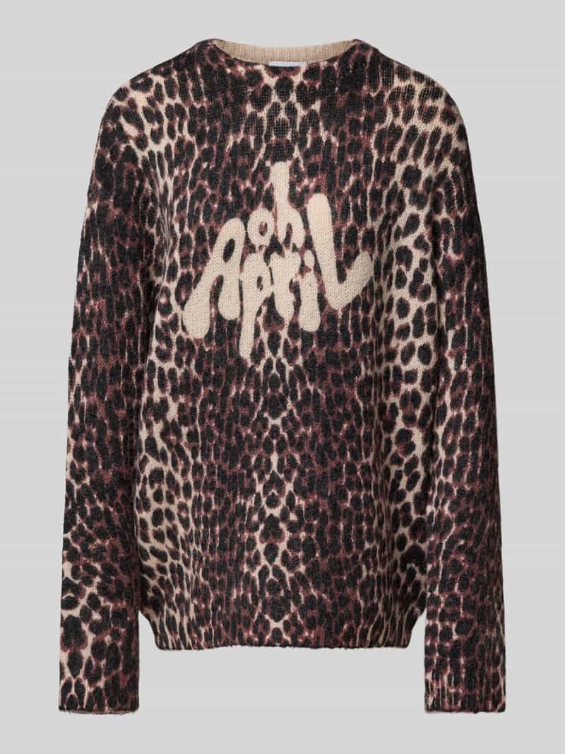 Sweter z dzianiny ze wzorem w panterkę i okrągłym dekoltem model ‘Moani’