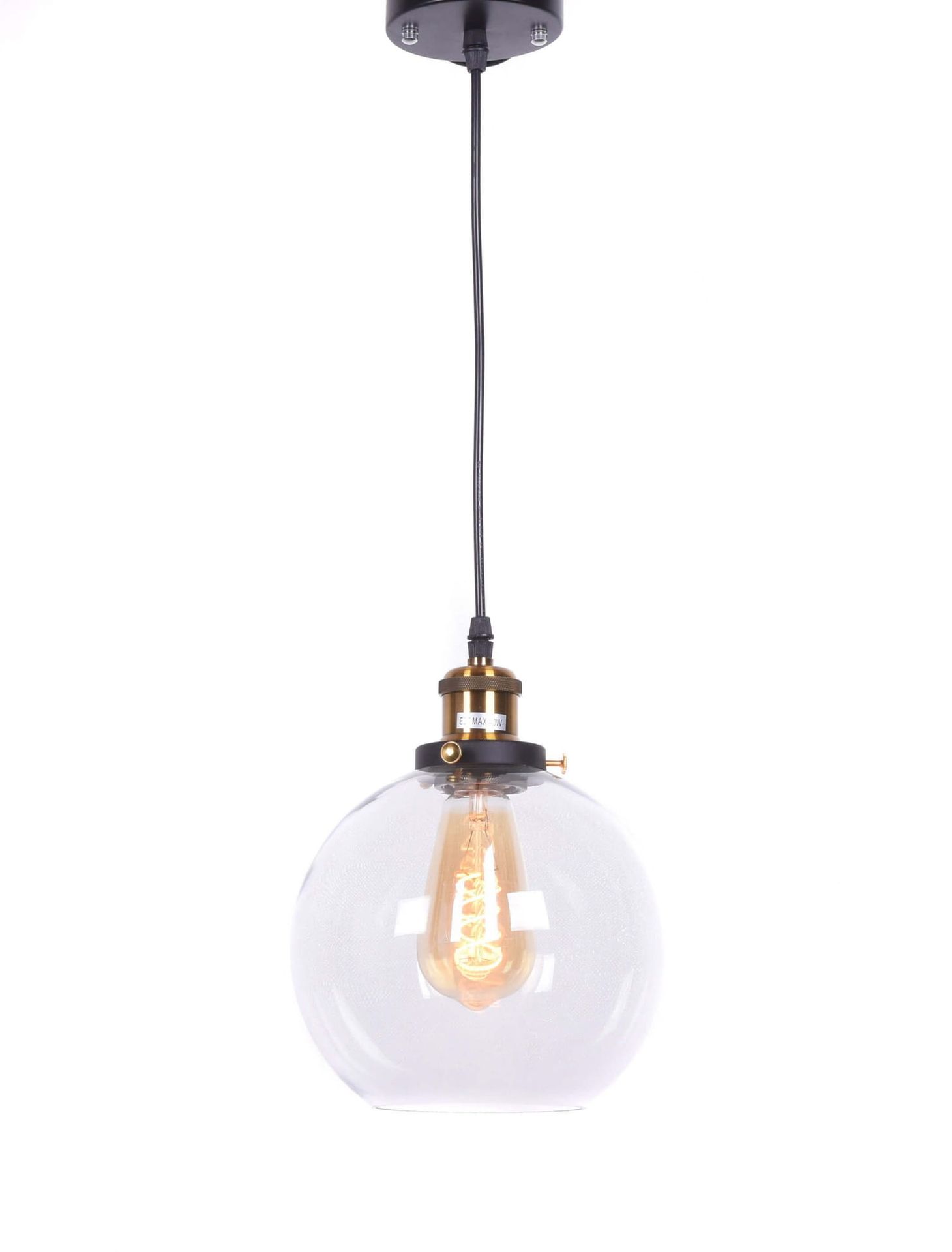 NAVARRO lampa wisząca loft czarno-złota klosz przezroczysty E27