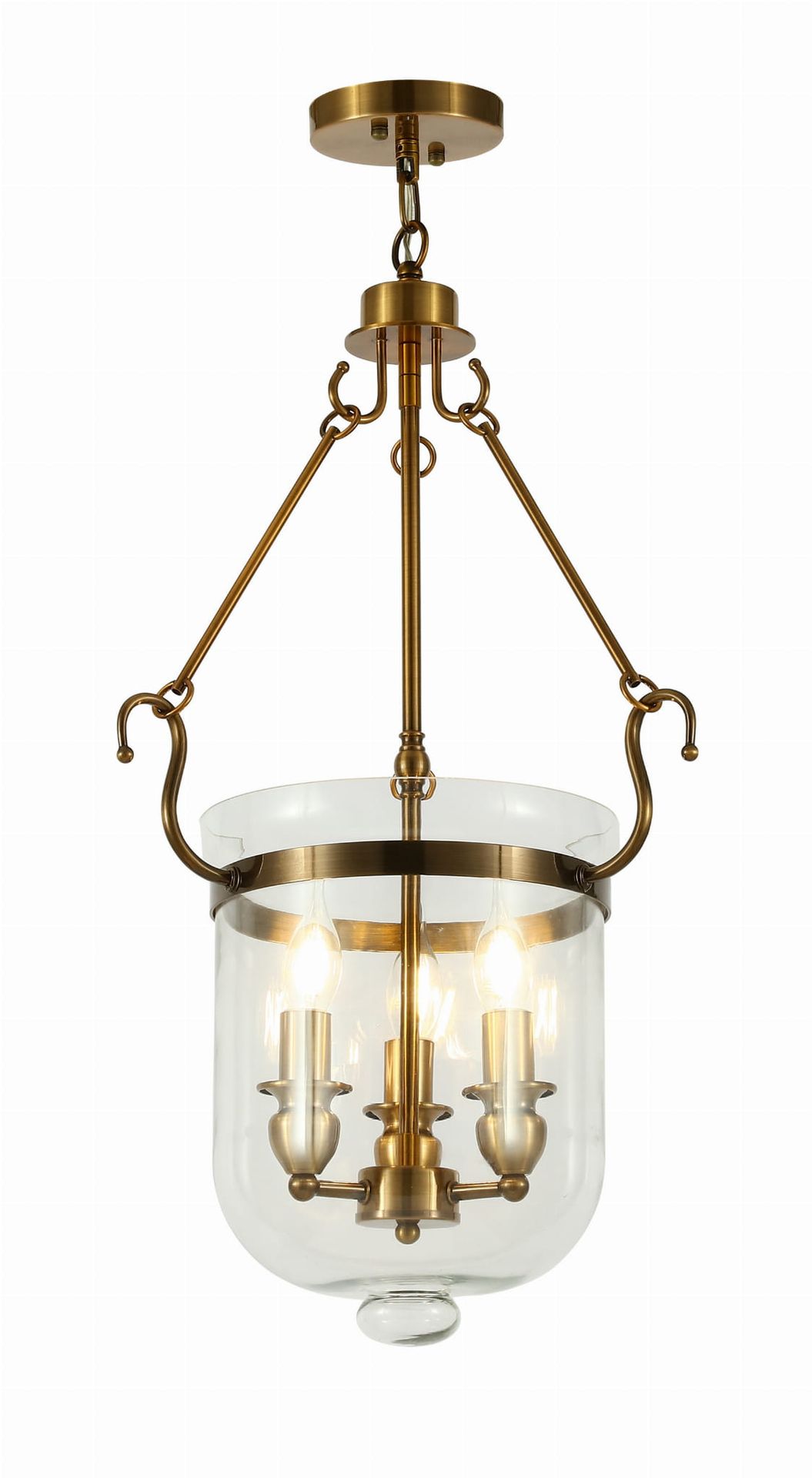 LEO lampa wisząca mosiężna ze szklanym przezroczystym kloszem 3xE14