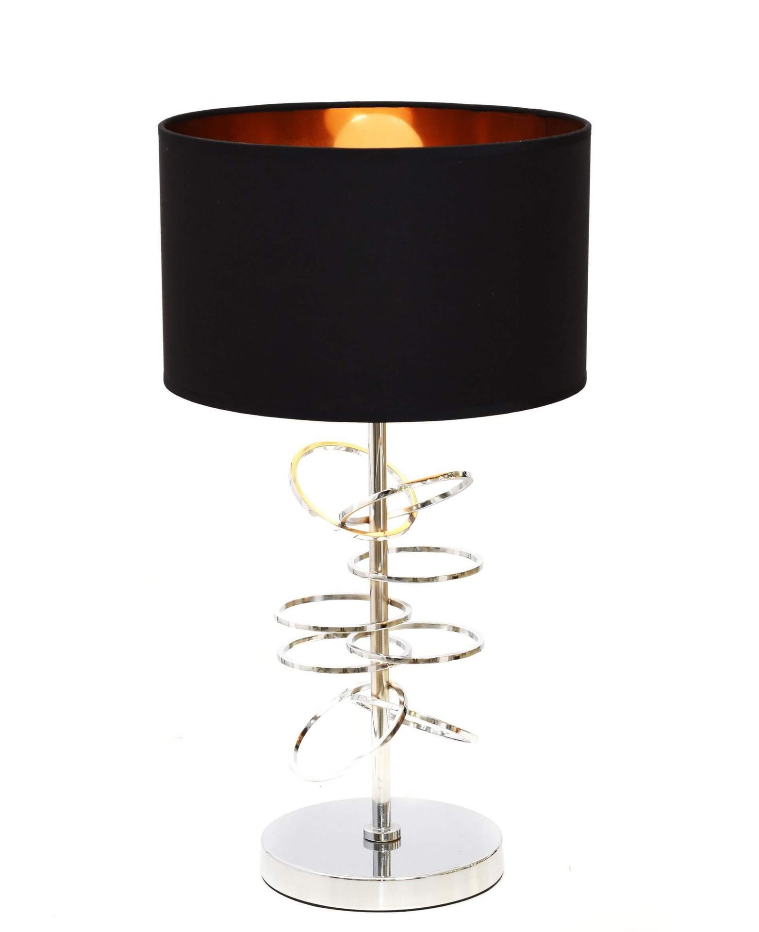 Lumina Deco MILARI elegancka lampa nocna chrom z czarnym abażurem styl glamour