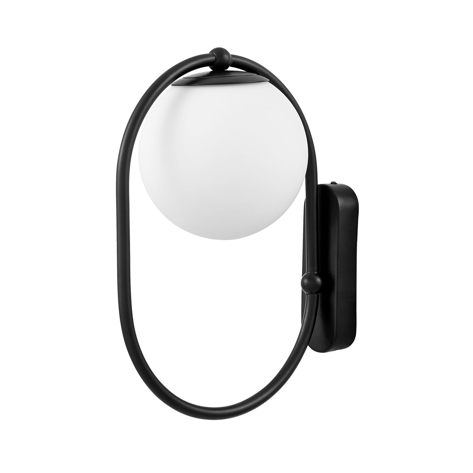 PANARI W1 kinkiet owalna czarna obręcz z kulistym kloszem 1xE27