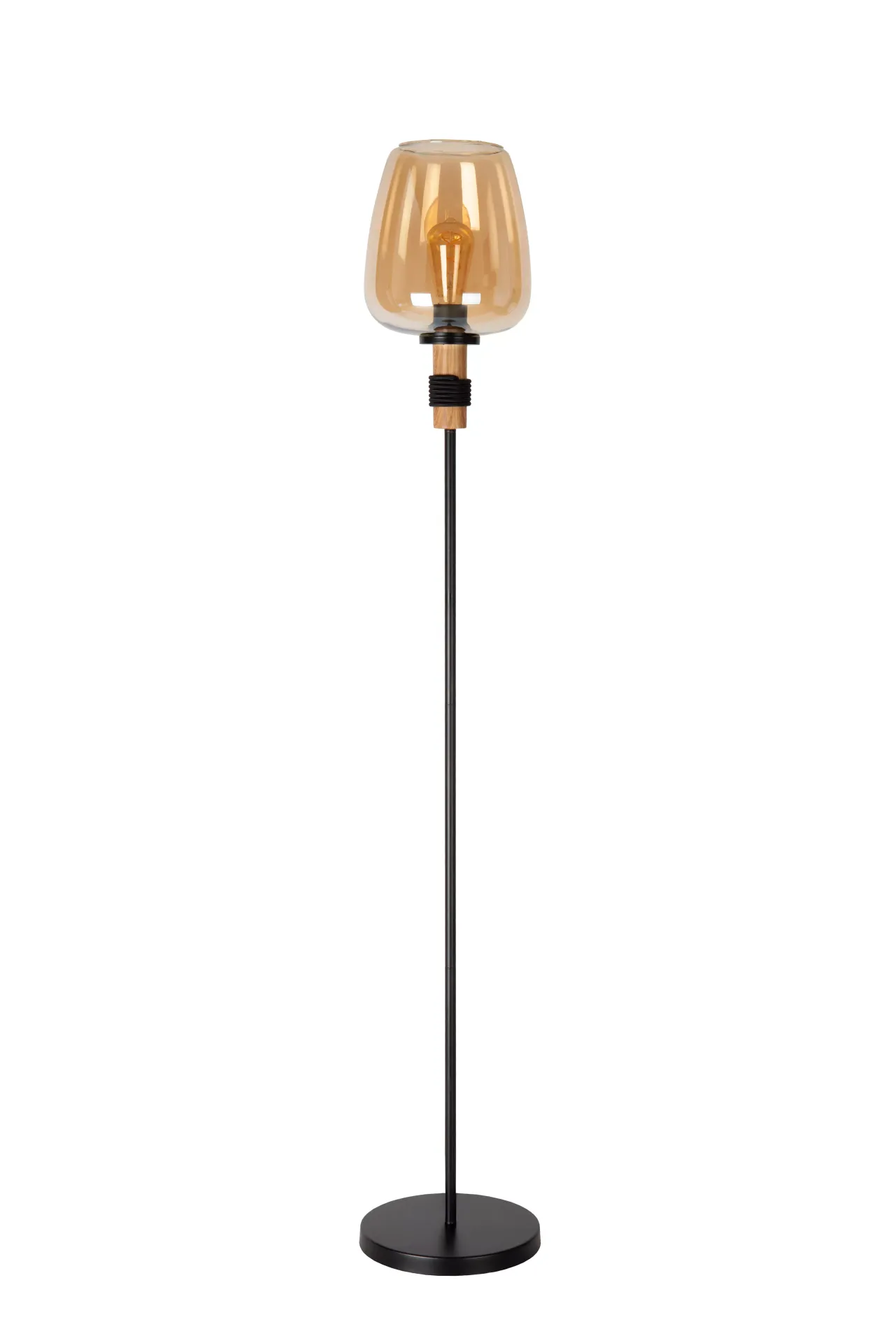 Lucide Ilona lampa stojąca czarna klosz szkło amber fi 22cm 1xE27