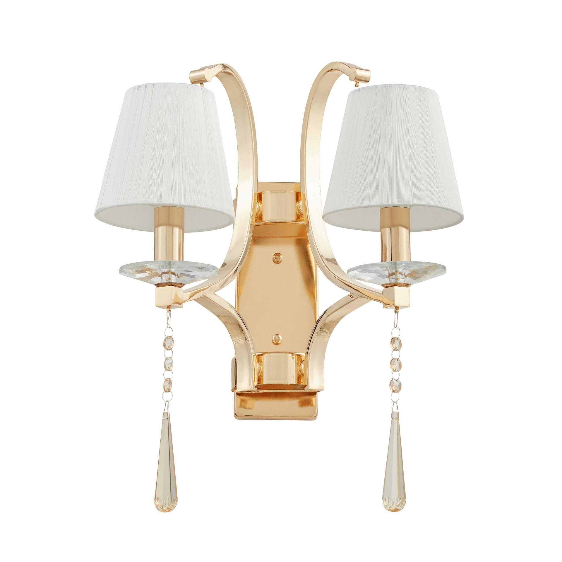 VENISIA W2 kinkiet klasyczny złoty z kryształowymi zawieszkami abażur kremowy 2xE14
