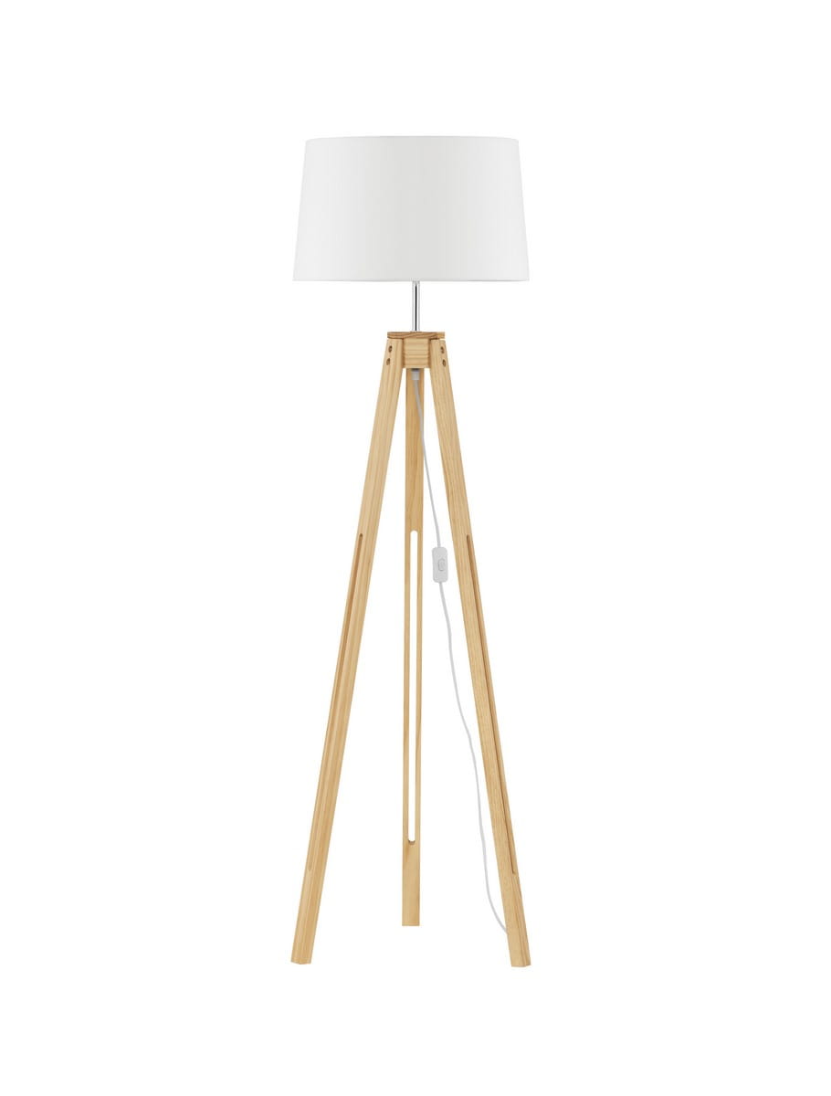 Luces Exclusivas ABOCHO LE43445 Lampa podłogowa drewniana o trójnogim stelażu i cylindrycznym kloszu Elegancka lampa