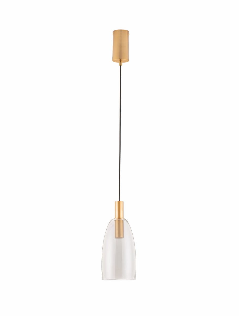 IQUITOS LE44847 Lampa wisząca LED o eleganckim kształcie z przezroczystym szklanym kloszem i złotą oprawą
