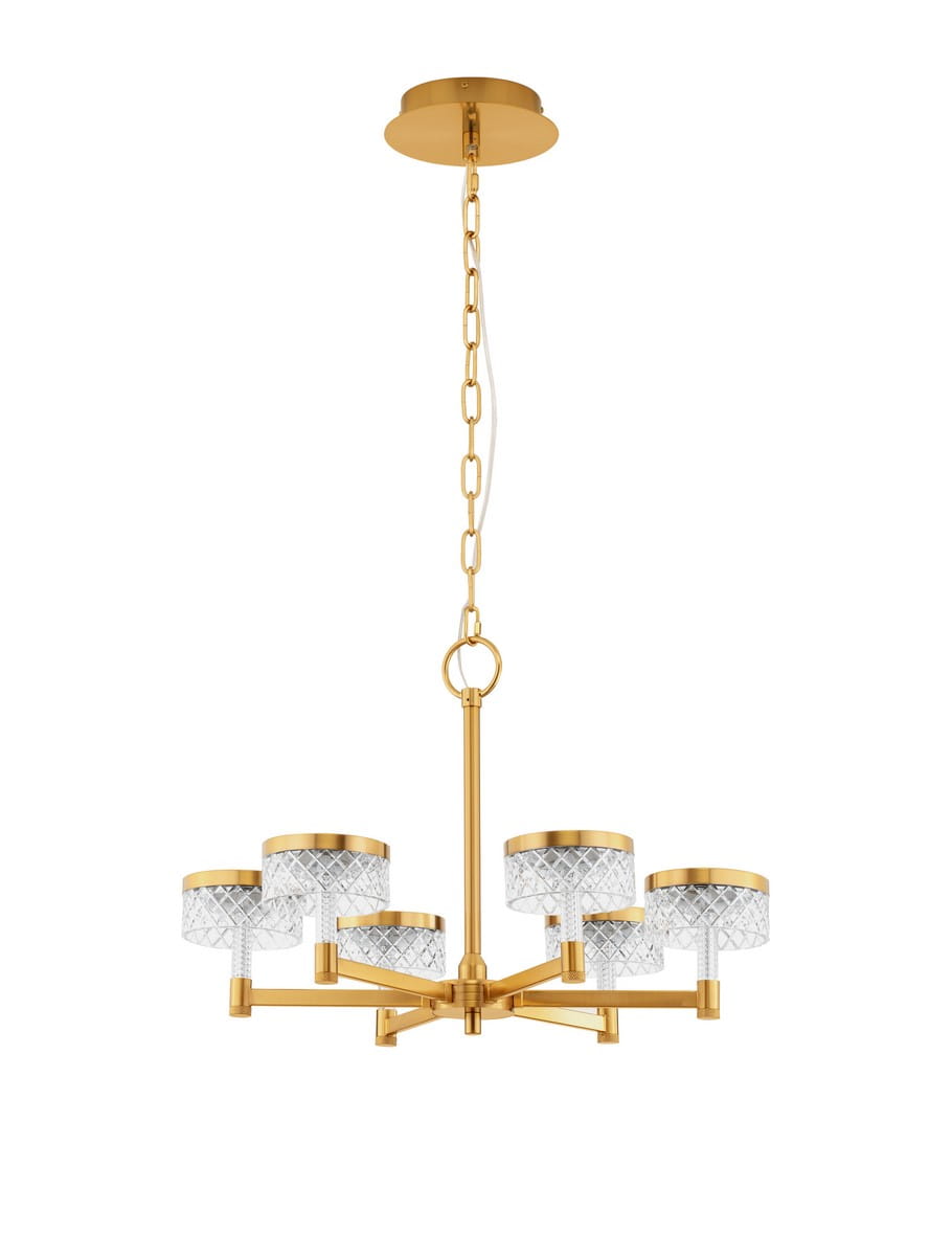 MINEROS LE44585 Lampa wisząca LED Sześć ramion Złota elegancja Kryształowe klosze