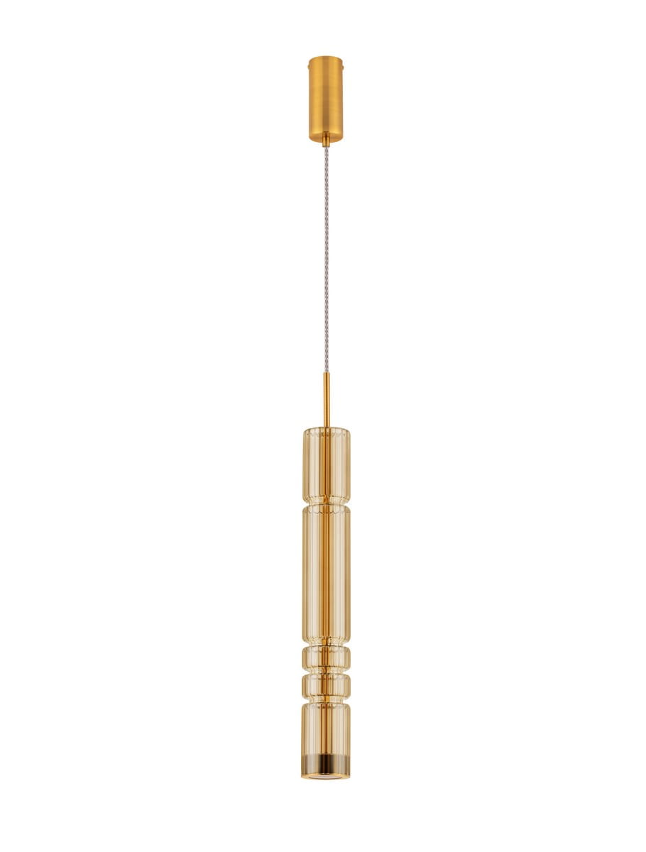 MONTERO LE44588 Lampa wisząca LED złota o cylindrycznym kształcie z żebrowanym szkłem