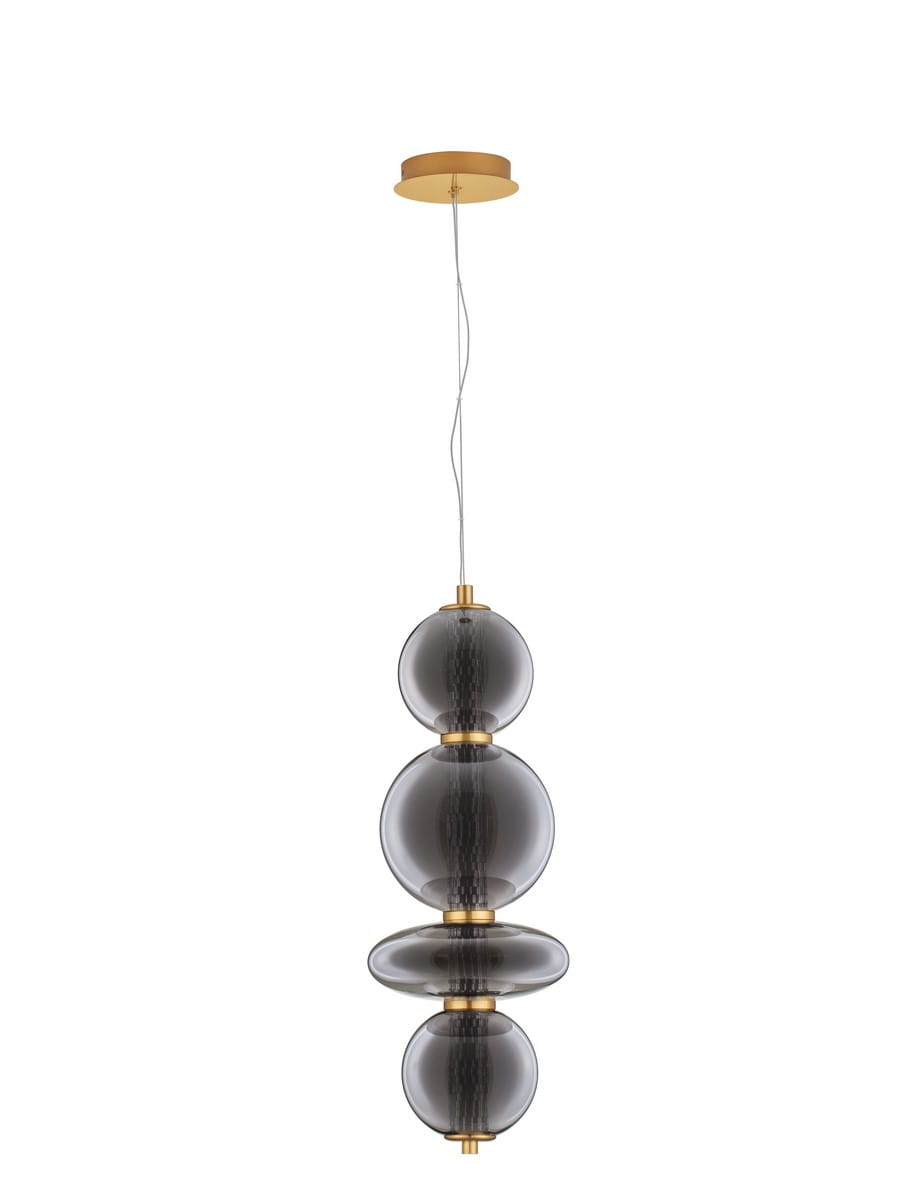MORROS LE44486 Lampa wisząca LED z czterema szklanymi kulami w odcieniach szarości i złota Elegancka lampa o nietypowym kształcie