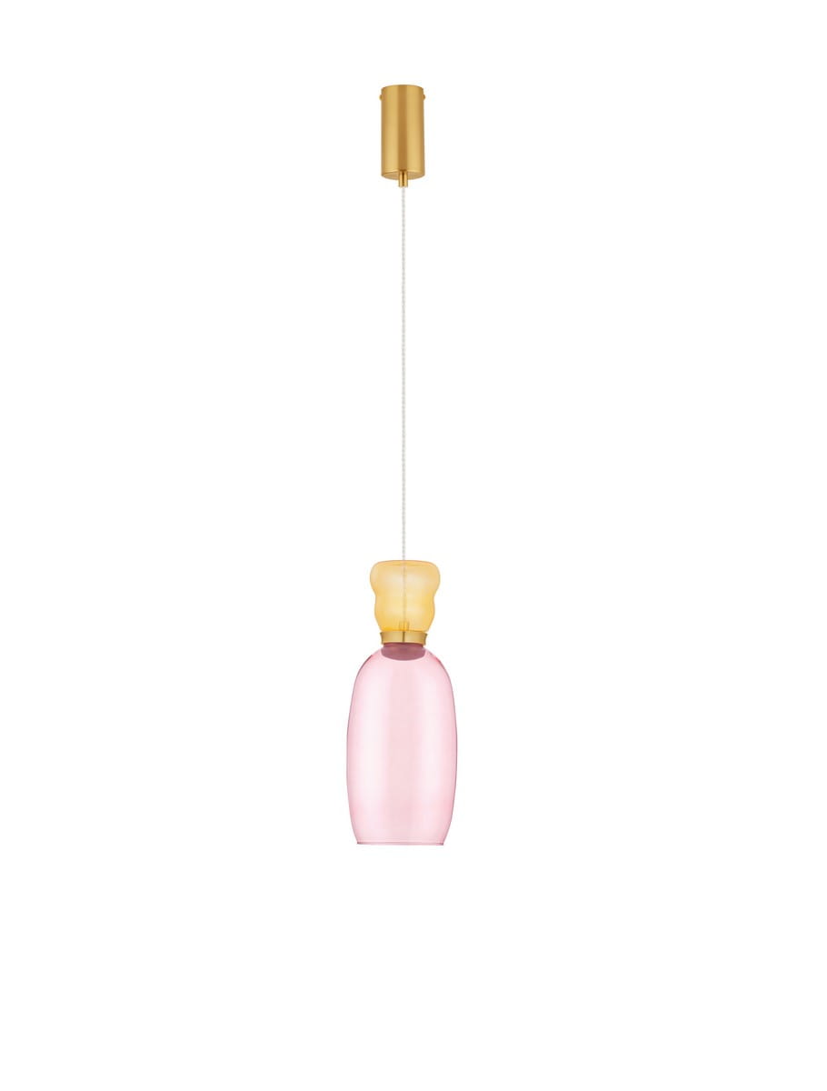 PERENE LE44465 Lampa wisząca LED o owalnym kształcie złota i różowa lampa szklana