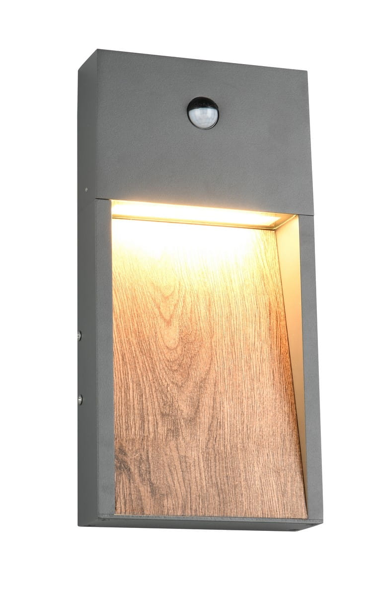 Trio SALMON 246969135 kinkiet zewnętrzny antracyt z imitacją drewna i czujnikiem ruchu LED 11W IP44