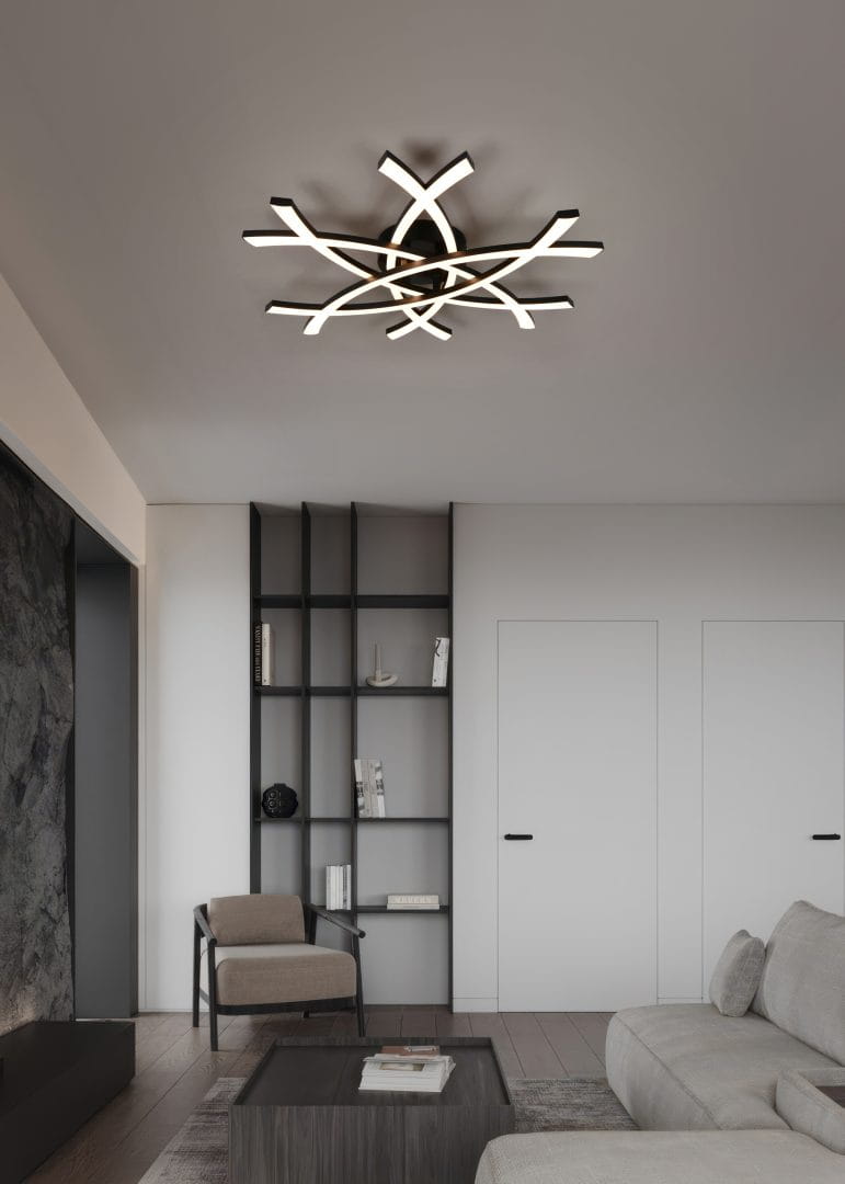 POLLORCK R63691132 lampa sufitowa czarna duża śnieżynka LED 33W 3000K