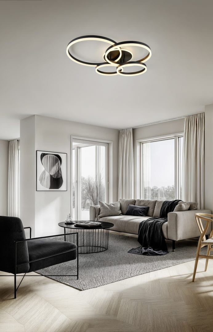 DRAKE 632210432 plafon duże ringi czarny mat LED 50W 2700-6500K Switch Dimmer lub sterowanie pilotem