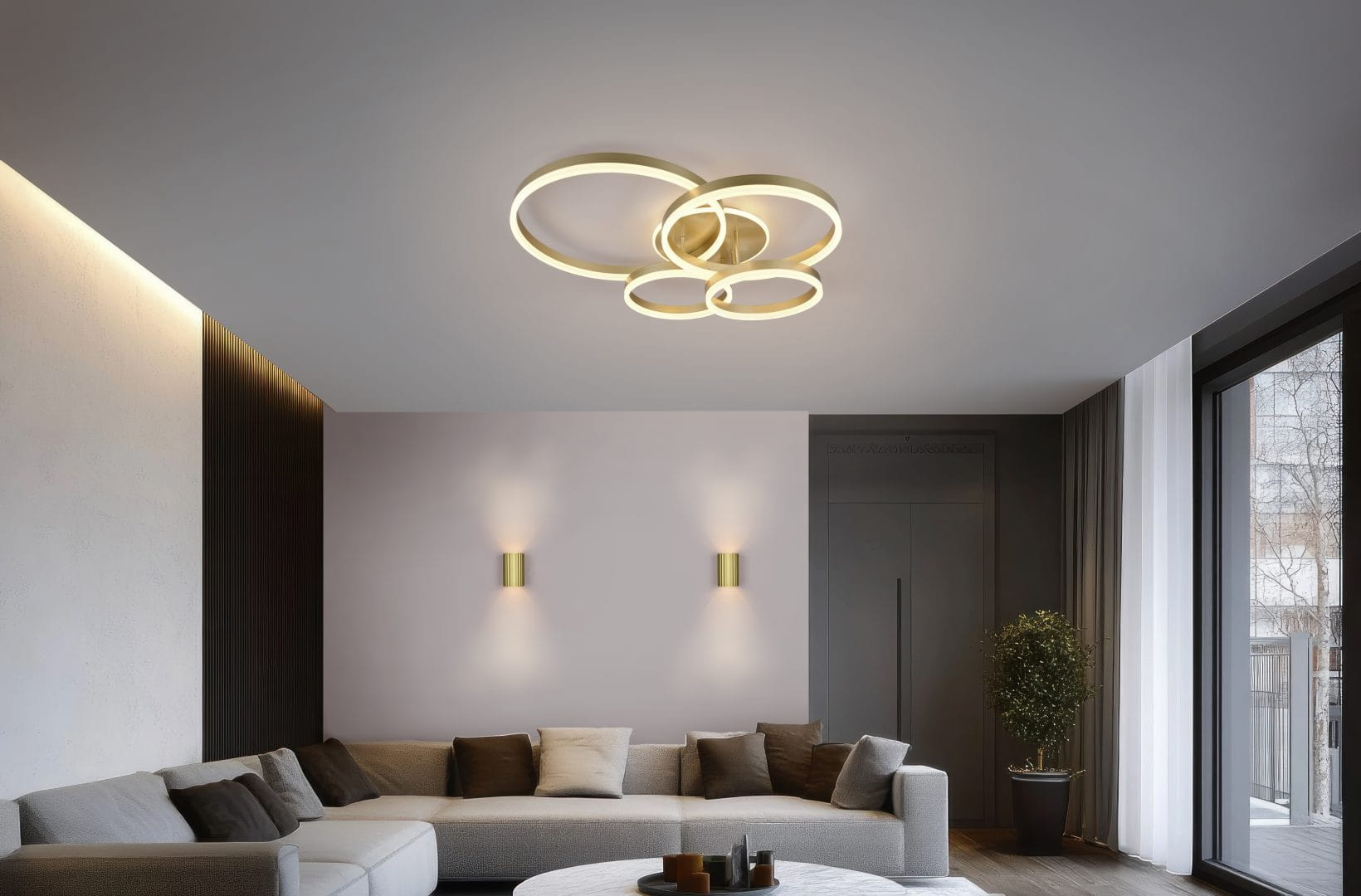 DRAKE 632210479 plafon duże ringi złote LED 50W 2700-6500K Switch Dimmer lub sterowanie pilotem