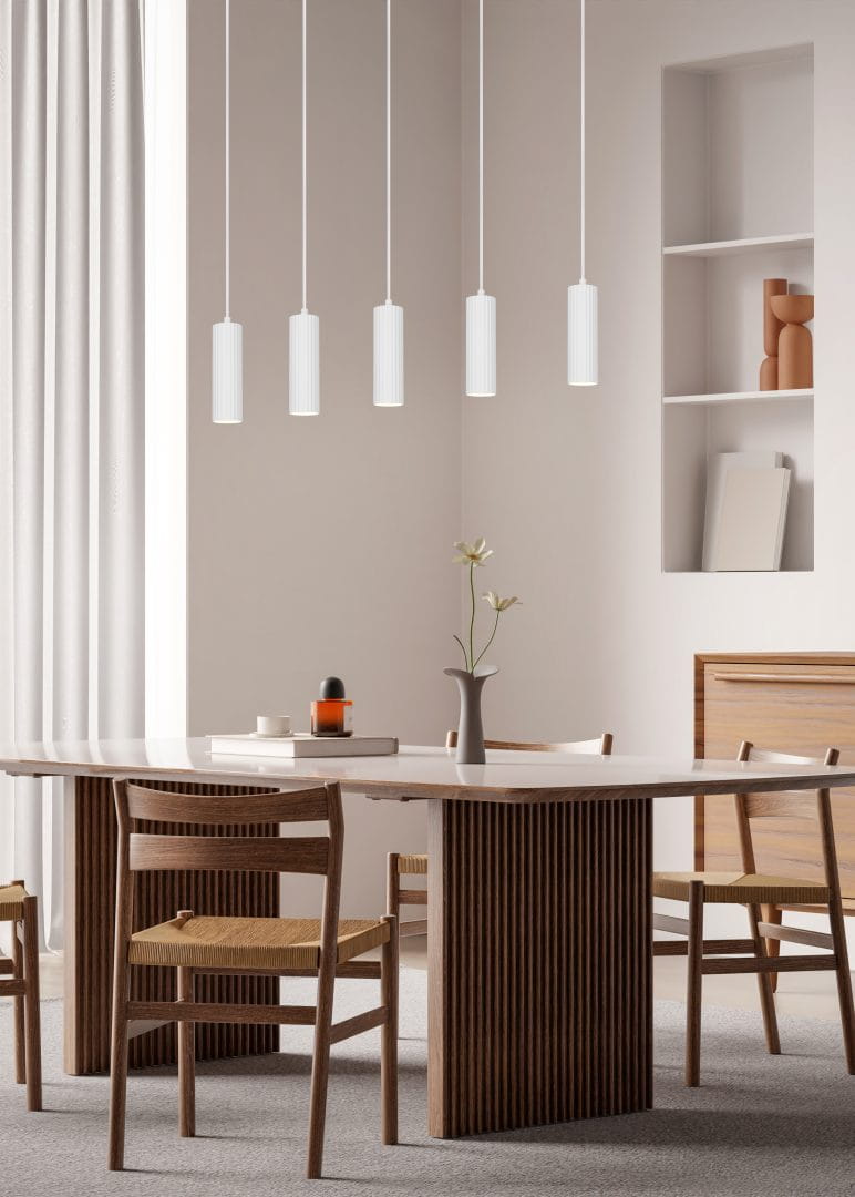 SOKA 367700531 lampa wisząca białe ryflowane tuby 5xGU10