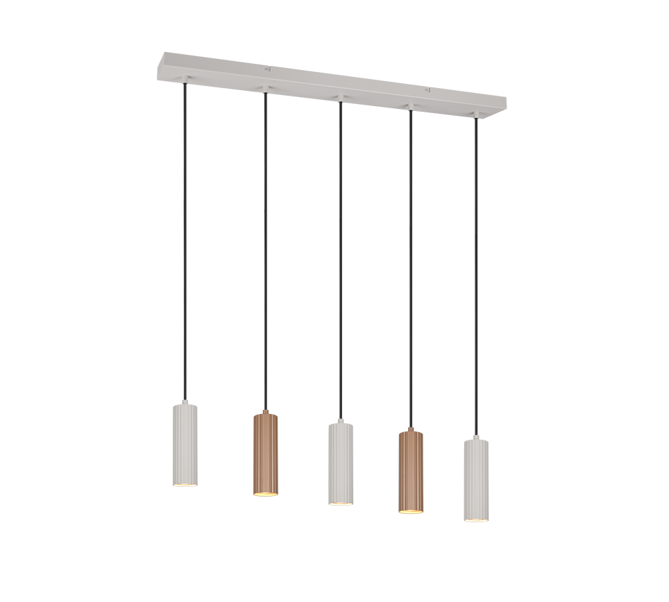 SOKA 367700565 lampa wisząca kawowe i ciepłoszare ryflowane tuby 5xGU10