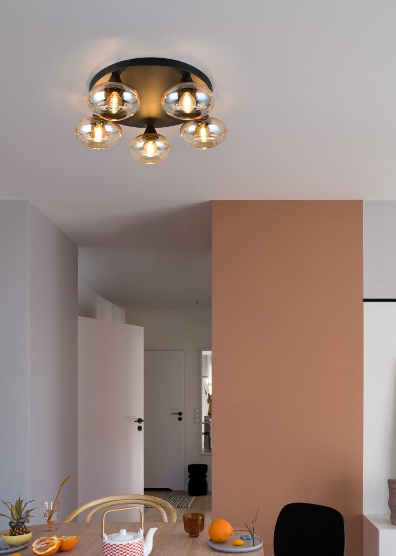 DIVINA R66643013 lampa sufitowa czarna z kloszami ze szkła bursztynowego 3xE14