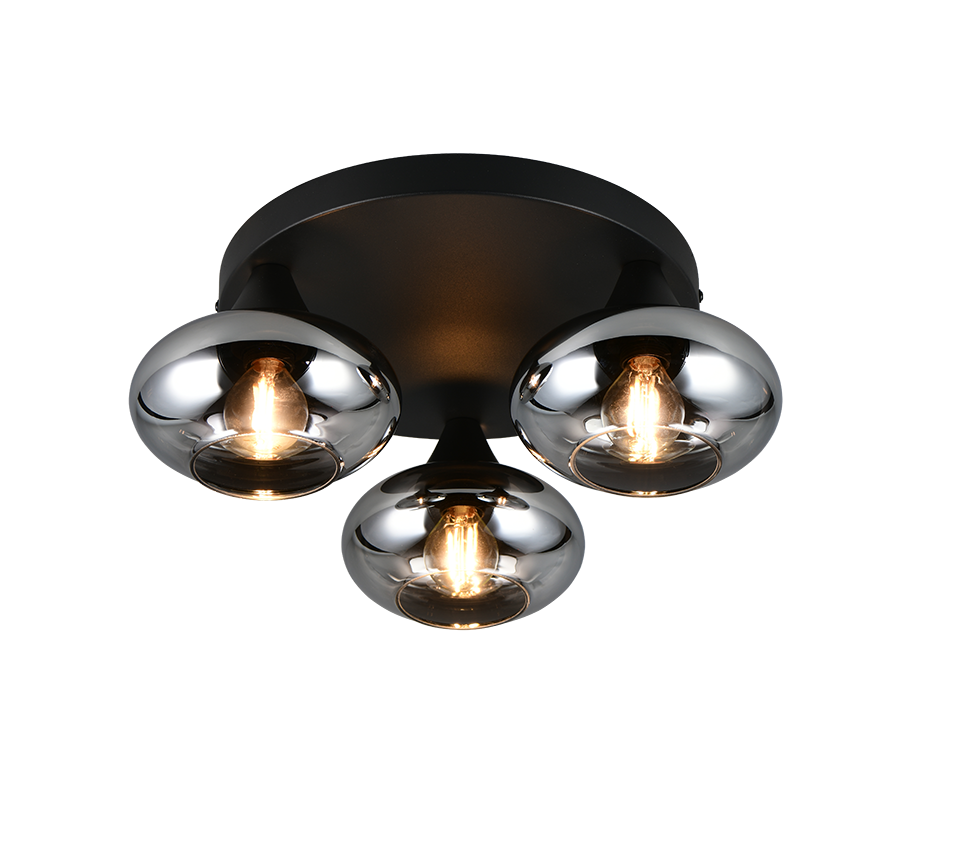 DIVINA R66643054 lampa sufitowa czarna z kloszami ze szkła dymionego 3xE14