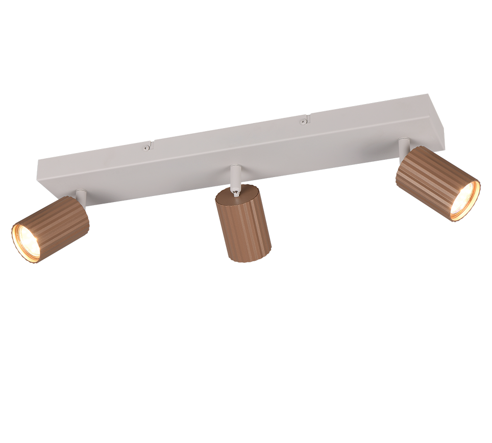 SOKA 867700365 listwa ze spotami kawowe ryflowane tuby 3xGU10 wykończenie ciepły szary