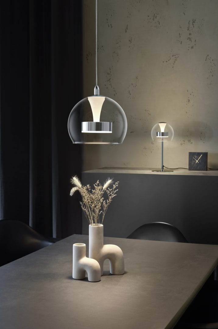 FLYNT 331610106 futurystyczna lampa wisząca szklana LED 11W CCT 3stepDim wykończenie chromowe