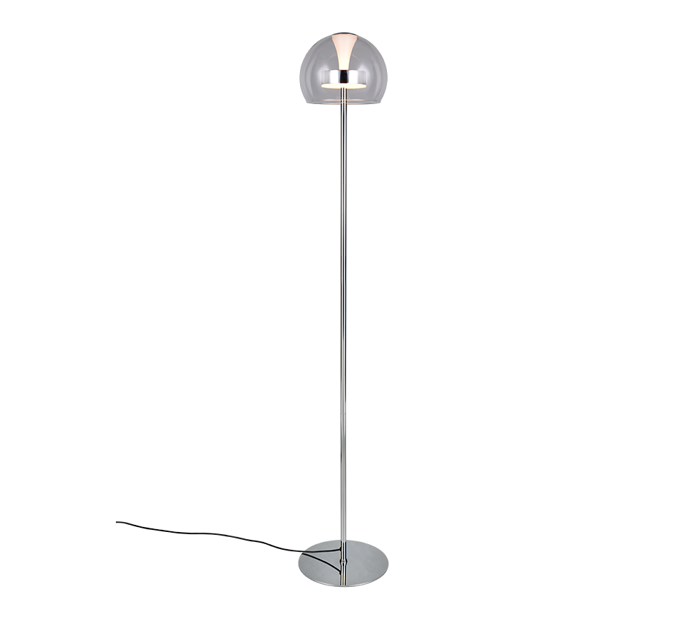 TRIO FLYNT 431610106 futurystyczna lampa stojąca szklana LED 11W CCT wykończenie chromowe