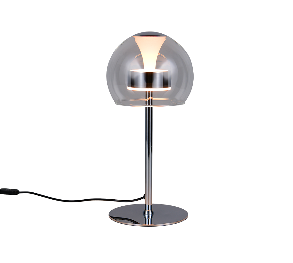 TRIO FLYNT 531610106 futurystyczna lampa stołowa szklana LED 8W CCT wykończenie chromowe