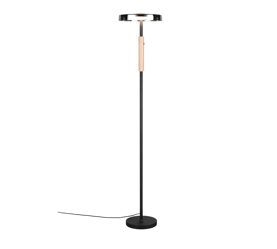Trio CELESTE 454910132 lampa stojąca z chromowanego szkła LED 15W DIM wykończenie czarne z elementem drewnianym