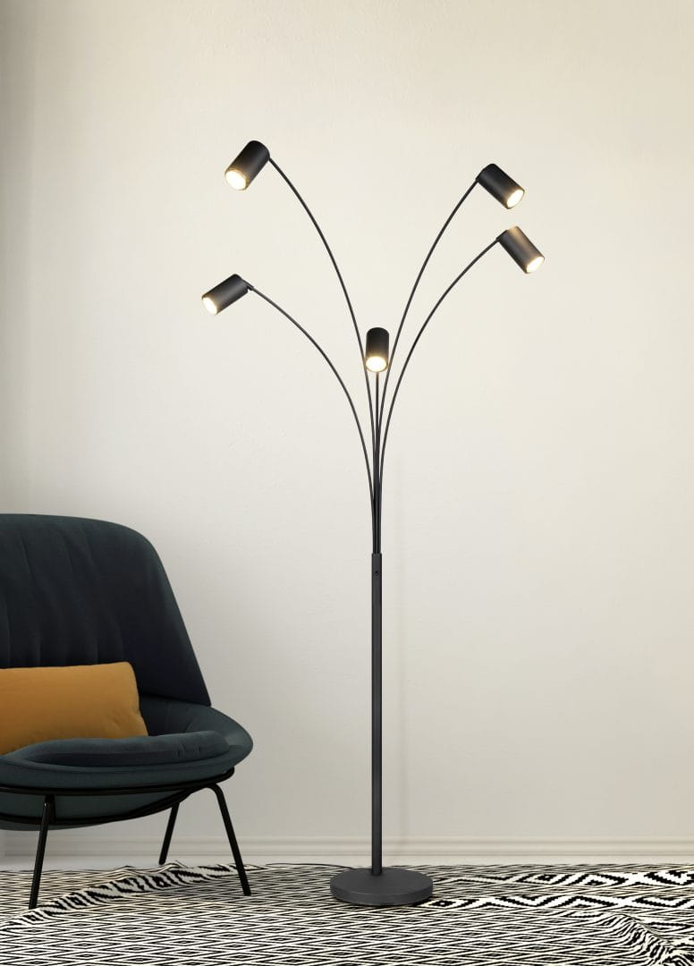 Trio MARLEY 412400532 lampa podłogowa czarna wieloramienna regulowana 5xGU10