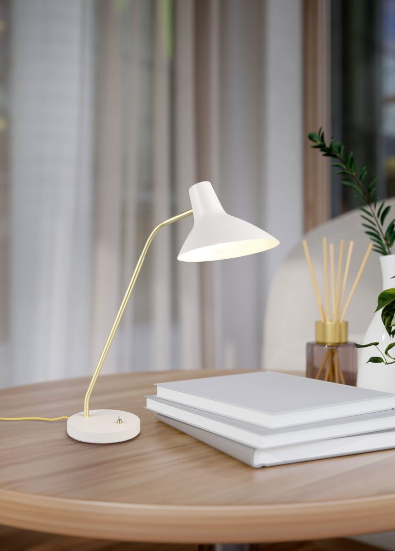TRAVELLER 563400176 lampa stołowa biurkowa biało-złota z wyłącznikiem 1xE27