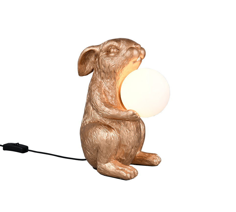 RABBIT R56511079 lampa stołowa złoty królik trzymający klosz szklaną kulę fi 10cm 1xG9