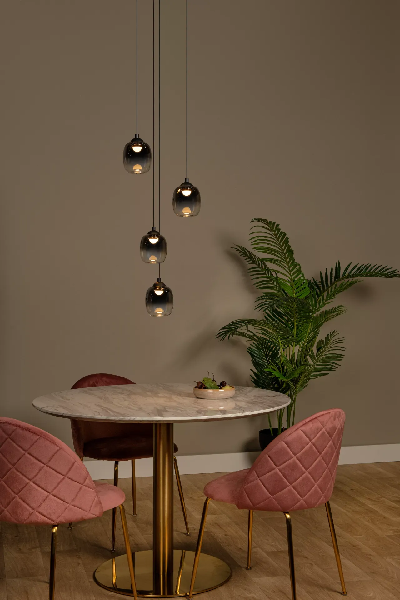 TIAMINO 74419/20/30 lampa wisząca kaskada LED 4x5W klosze szkło dymione