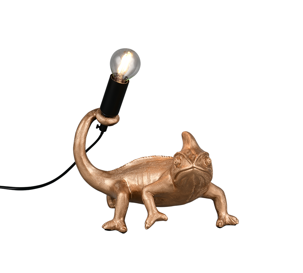 RL Light CRAWLY R56581079 lampa stołowa złoty kameleon trzymający czarną prawkę do żarówki na E14