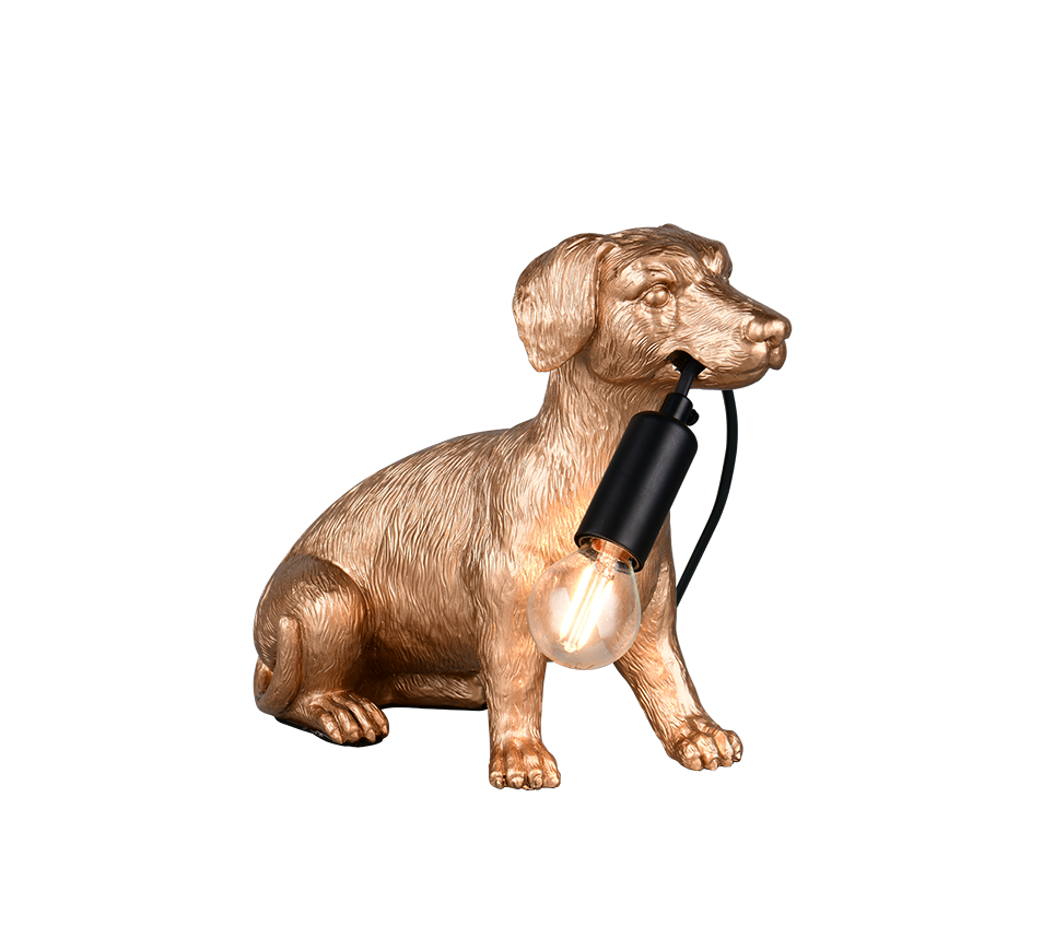 RUDI R56601079 lampa stołowa złoty pies trzymający czarną oprawkę do żarówki na E14