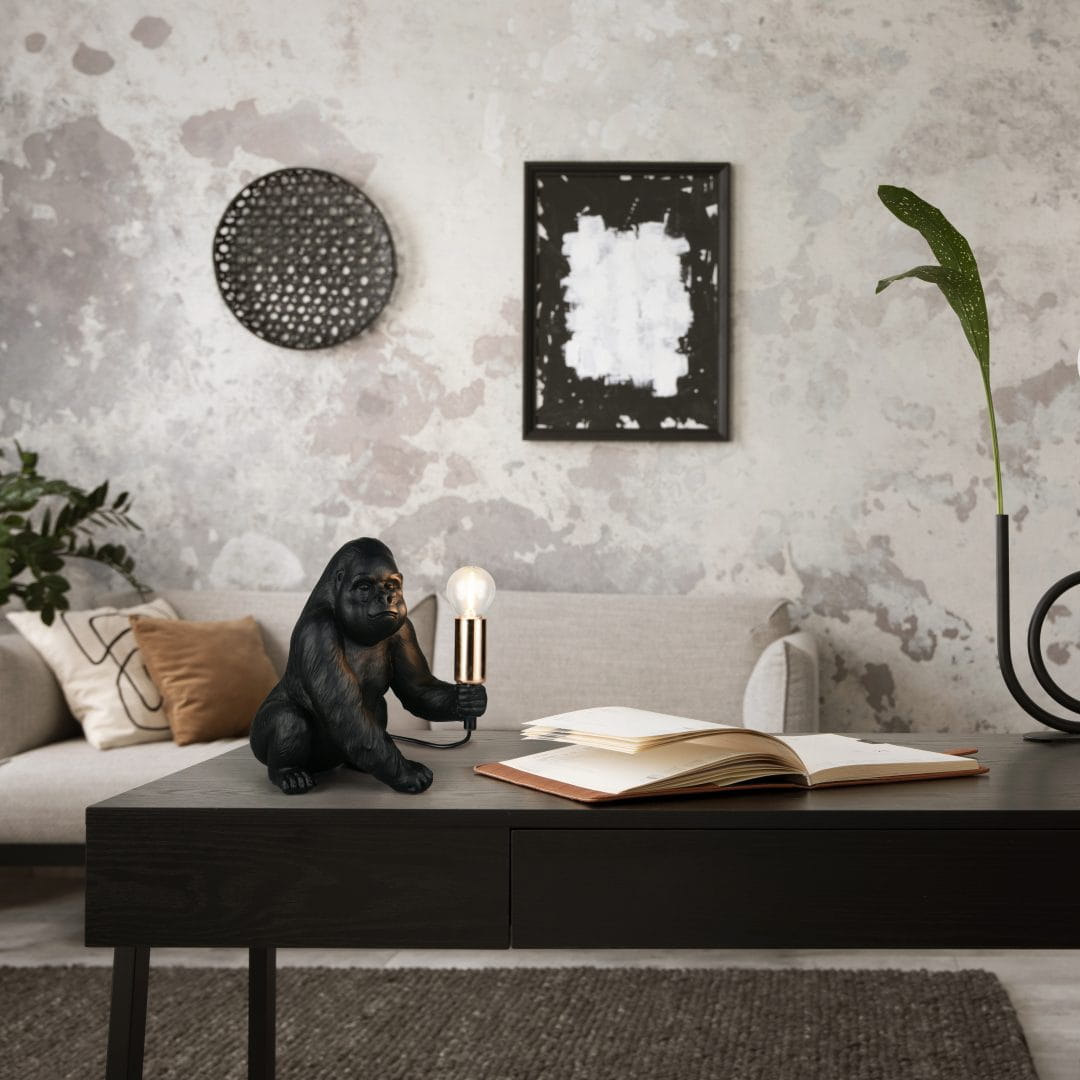 RL Light KONG R56611002 lampa stołowa czarny goryl trzymający złotą oprawkę do żarówki na E14