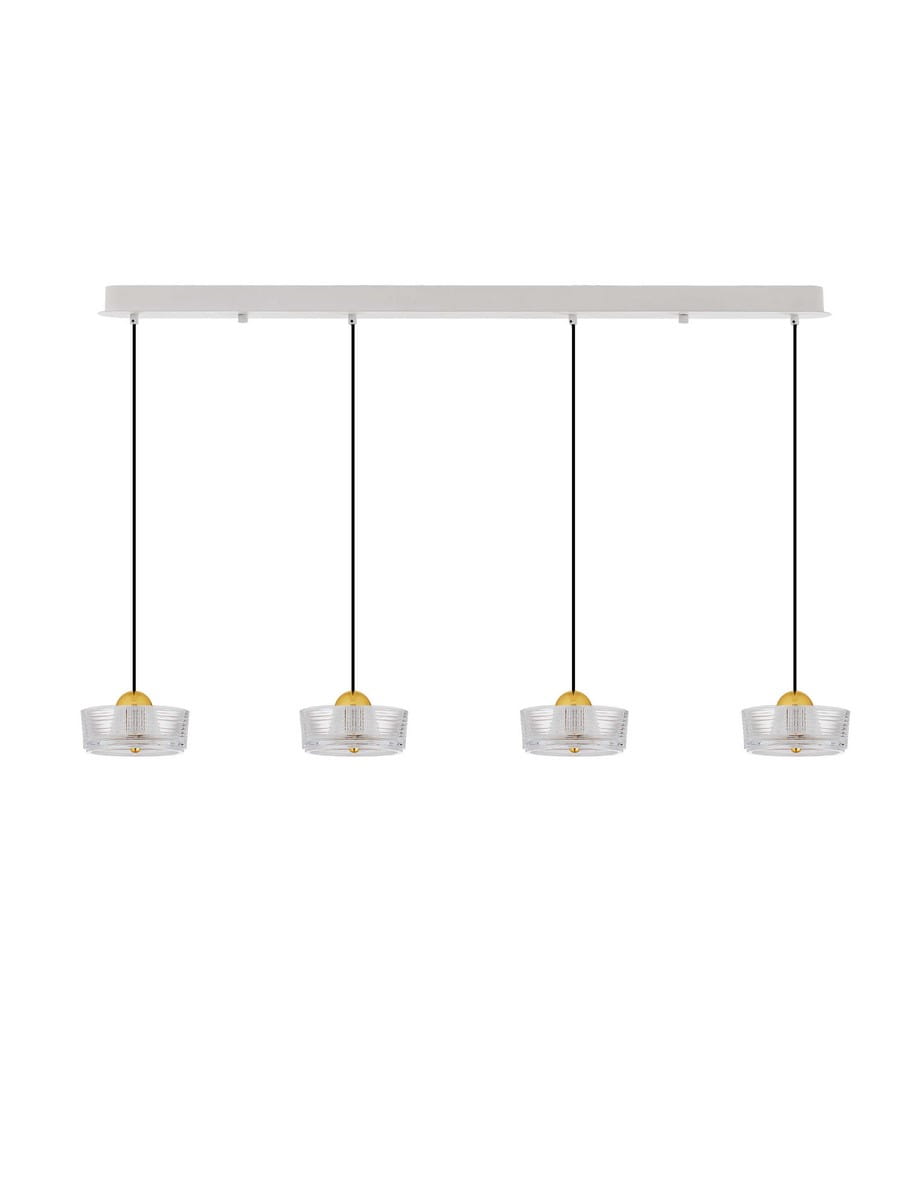 ESPINAR LE44732 Nowoczesna lampa wisząca LED z czterema cylindrycznymi kloszami złota i szkła Elegancka lampa do jadalni